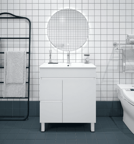 Bianca Slim PVC 75cm Floor Standing Vanity (LHD) Gloss White with Ceramic Top