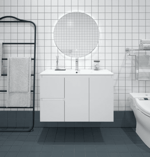 Bianca 900mm MDF Wall Hung Vanity (LHD) Gloss White with Ceramic Top