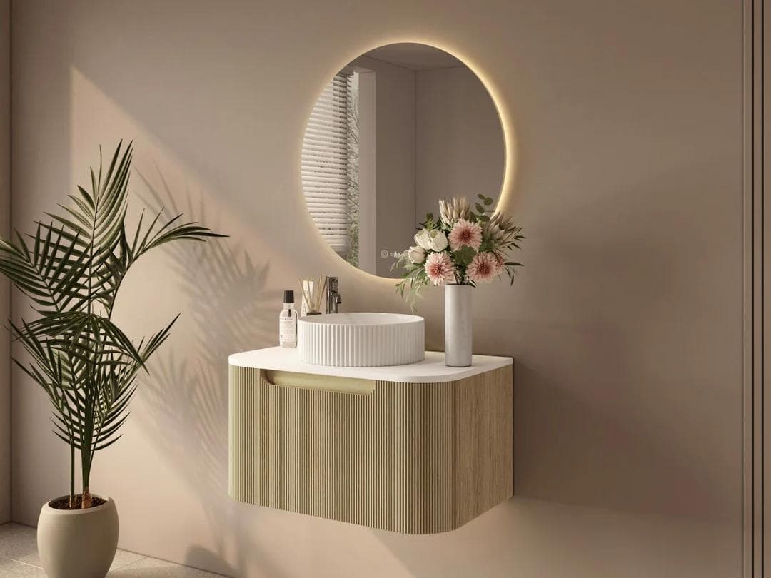 Rome Fluted 750mm Wall Hung Cabinet with White Quartz stone top