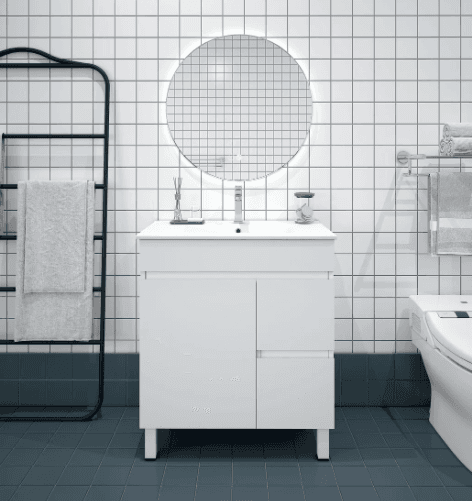 Bianca Slim PVC 75cm Floor Standing Vanity (RHD) Gloss White with Ceramic Top