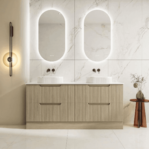 Rhea 1800mm Fluted Free Standing Vanity Natural Oak