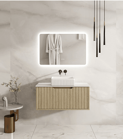 Rhea 900mm Fluted Wall Hung Vanity Natural Oak