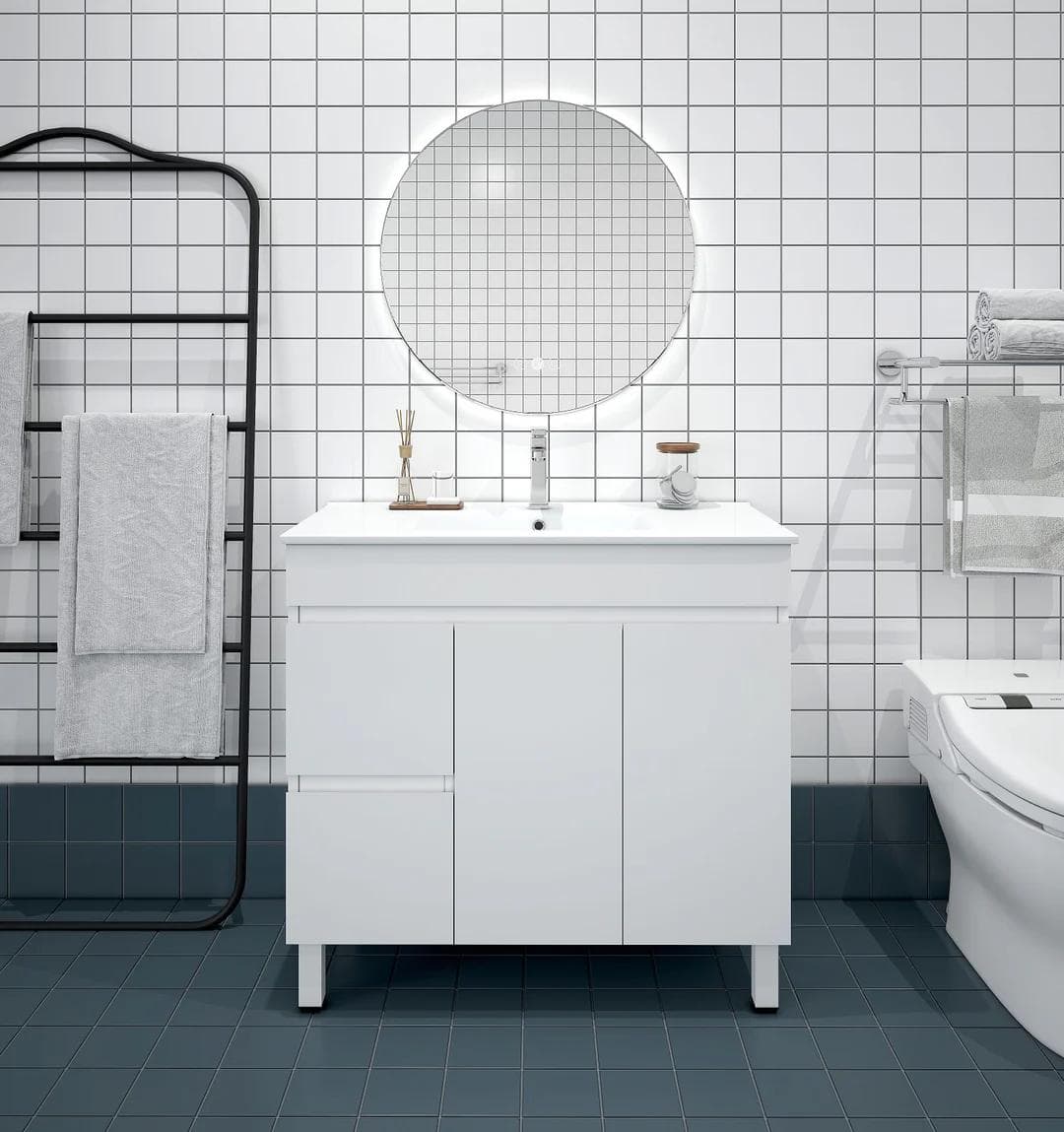 Bianca 900mm PVC Slim Freestanding Vanity (LHD)
