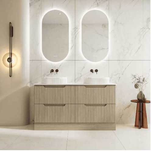 Rhea 1500mm Fluted Free Standing Vanity Natural Oak