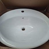 *****CLEARANCE***** Oval Gloss White Drop-In Ceramic Basin 560*480*150mm with Overflow