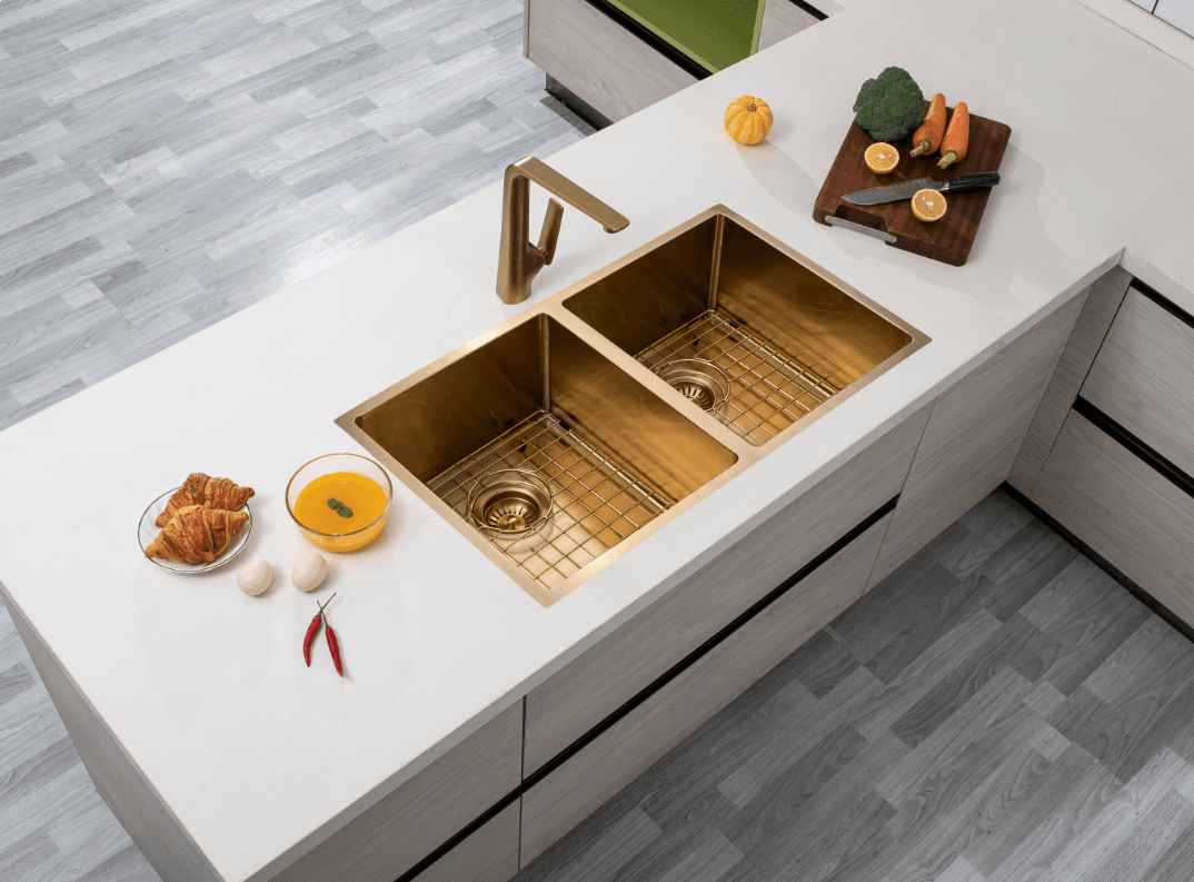 Handmade Stainless Steel Double Bowl Kitchen Sink 1.2mm (Top/Flush/Undermount) 770*450*215mm