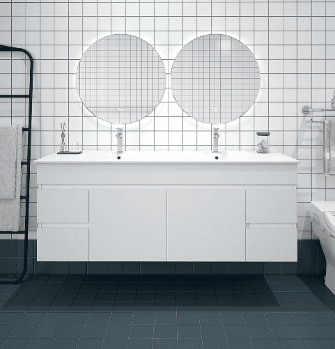 Bianca 1500mm PVC Wall Hung Vanity Gloss White with Ceramic Top (Double Bowl)