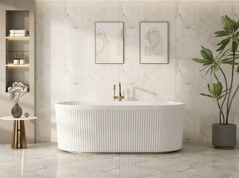 Tyler 1700mm Freestanding Fluted Bathtub – Gloss White