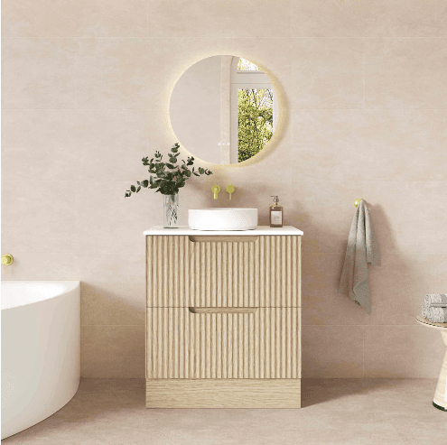 Rhea 750mm Fluted Freestanding Vanity Natural Oak