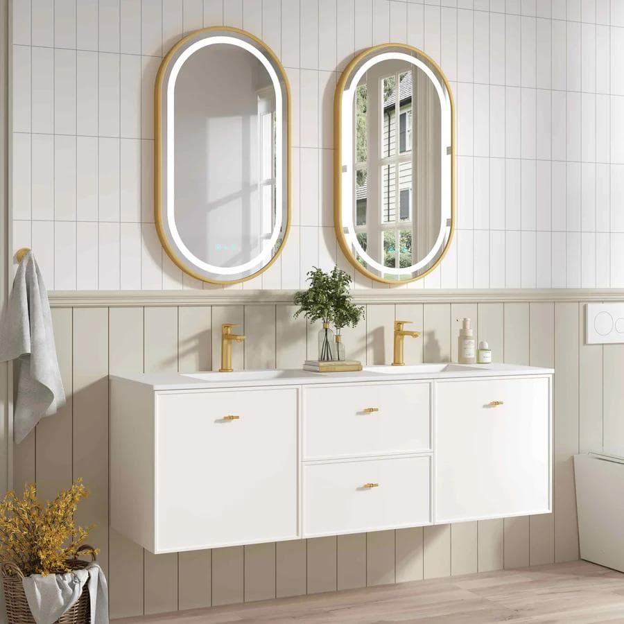 Seattle 1500mm Wall Hung Vanity Matt White with Double Bowl Ceramic Top