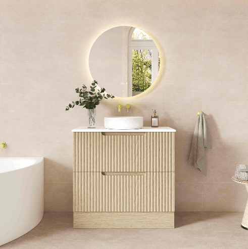Rhea 900mm Fluted Freestanding Vanity Natural Oak