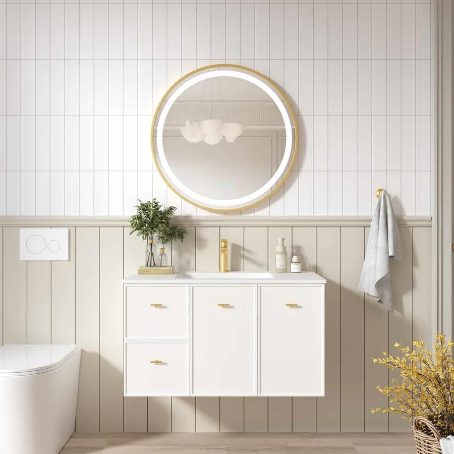 Seattle 900mm Wall Hung Vanity Matt White with Ceramic Top