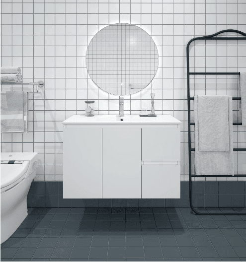 Bianca PVC 90cm Wall Hung Vanity Cabinet (RHD) Gloss White