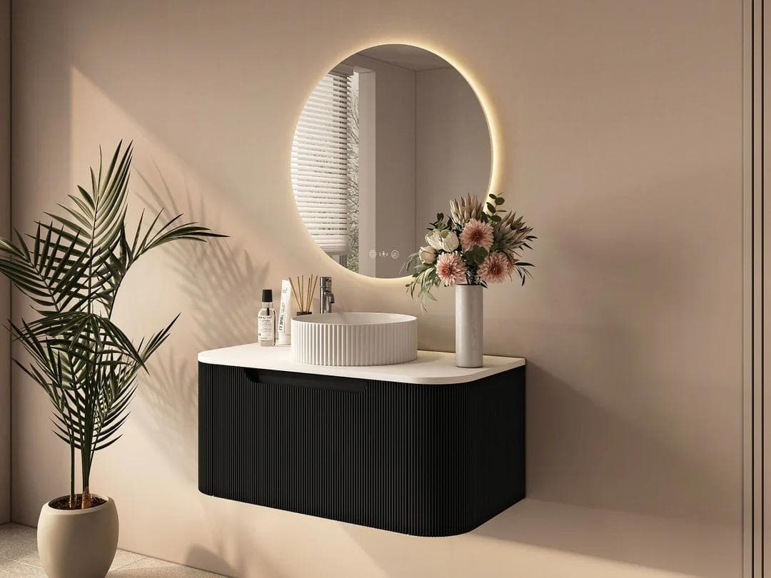 Rome Fluted 900mm Wall Hung Cabinet with White Quartz stone top