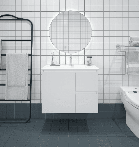 Bianca 750mm MDF Wall Hung Vanity (RHD) Gloss White with Ceramic Top