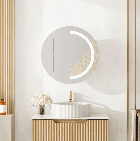 Athena 600mm LED Round Wall Hung Shaving Cabinet - Single Door