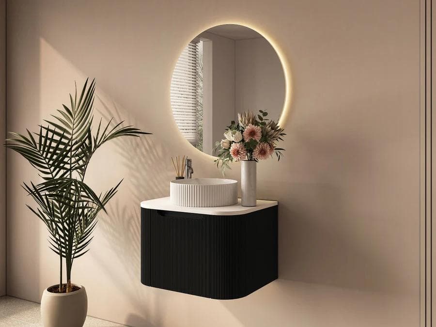 Rome Fluted 600mm Wall Hung Cabinet with White Quartz stone top