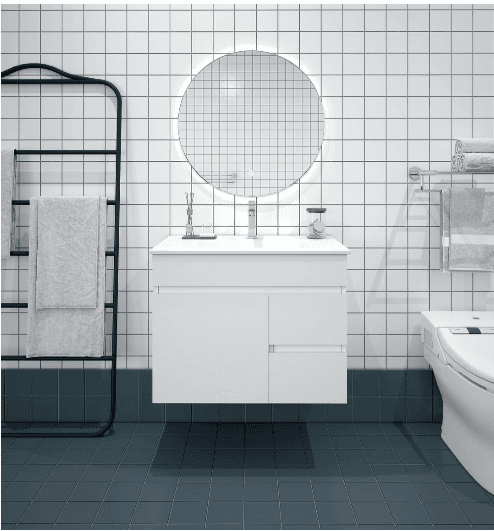 Bianca 750mm Wall Hung Vanity (RHD) Gloss White with Ceramic Top