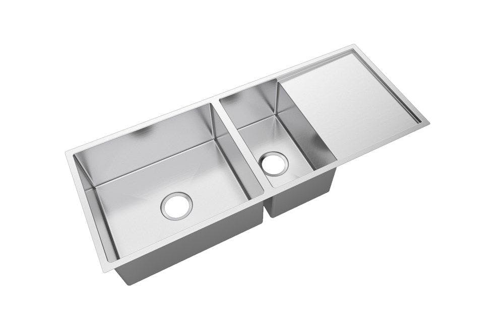 304 Stainless Steel Hand-made Double Bowl Kitchen Sink(Round Edges with Drainer) Chrome