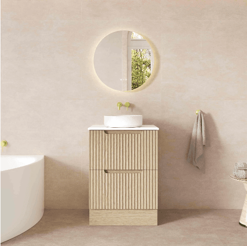 Rhea 600mm Fluted Freestanding Vanity Natural Oak