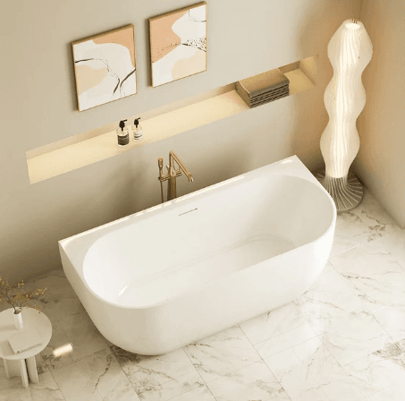 Anna 1700mm Back-To-Wall Bathtub Gloss White WITH OVERFLOW
