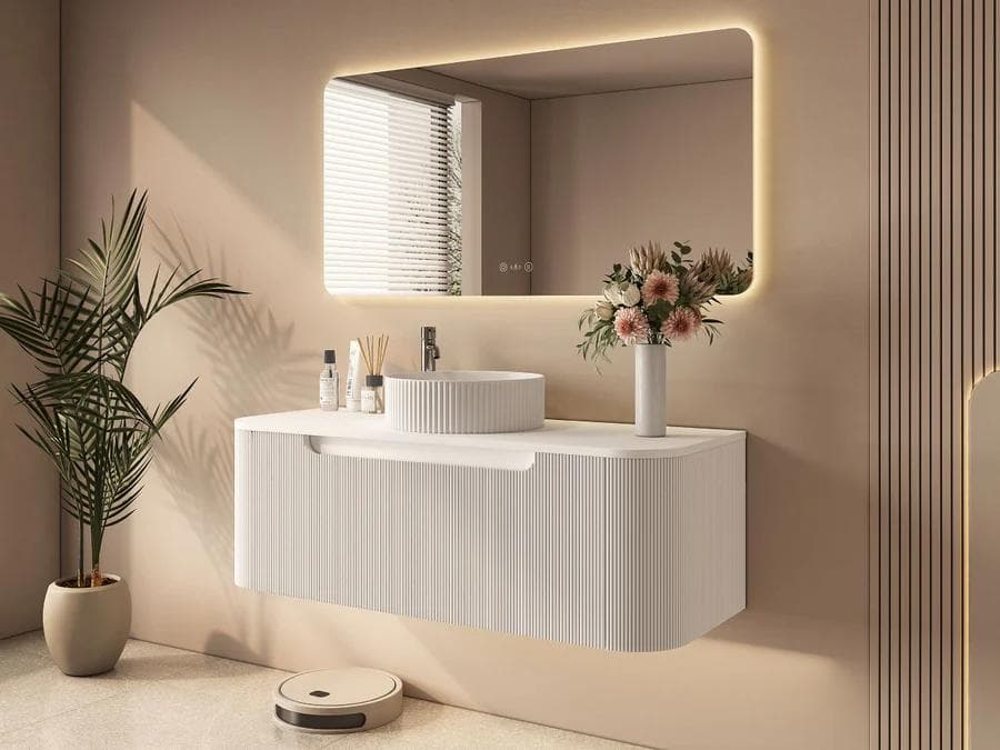 Rome Fluted 1200mm Wall-hung Cabinet with White Quartz stone top