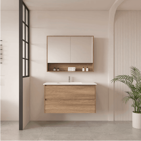 Hera 900mm Wall Hung Vanity - Elegant Oak