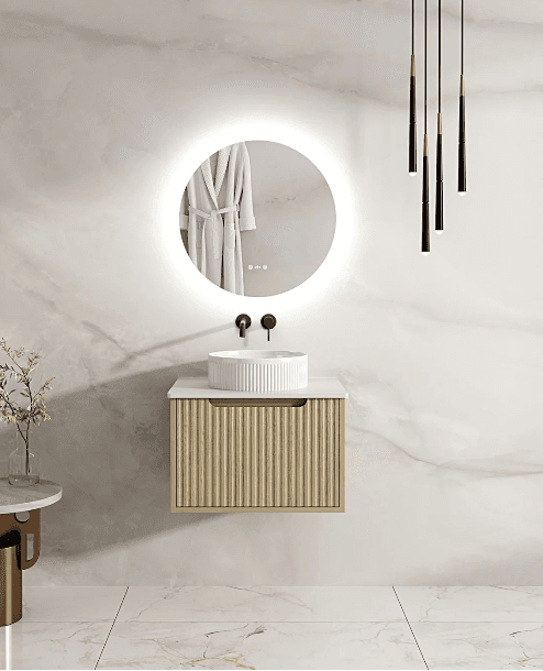 Rhea 600mm Fluted Wall Hung Vanity Natural Oak