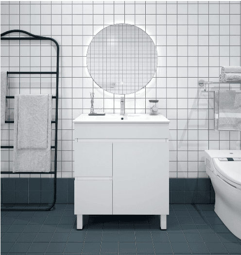 Bianca PVC 75cm Floor Standing Vanity Cabinet (LHD) Gloss White