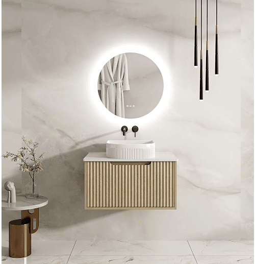 Rhea 750mm Fluted Wall Hung Vanity Natural Oak