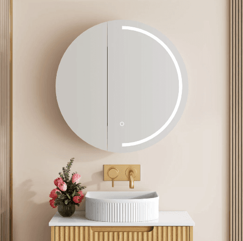 Athena 750mm LED Round Wall Hung Shaving Cabinet - Single Door
