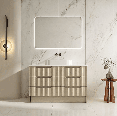 Rhea 1200mm Fluted Freestanding Vanity Natural Oak with 1200mm Stone Top